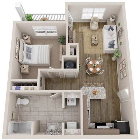 Floor plan for 1 bed, 1 bath, 759 sqft